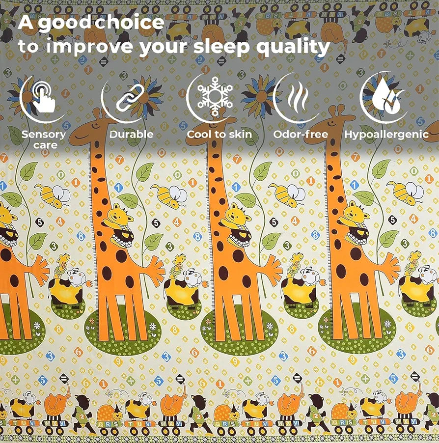 Fresh From Loom Bed Sheet Cartoon Printed Single Bedsheet With One Pillow Cover 144 tc Multicolor Cream and Yellow
