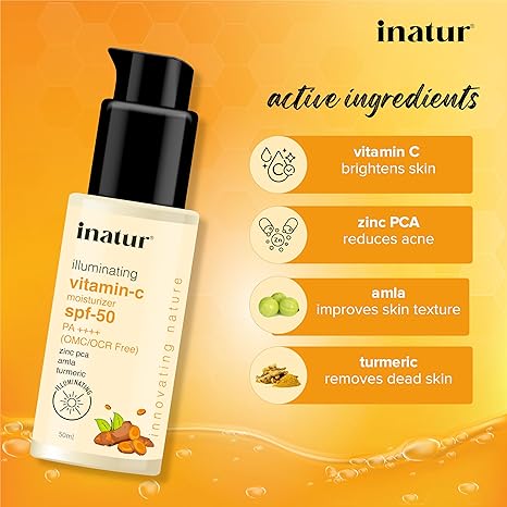 inatur Vitamin C Sunscreen + Moisturizer SPF 50 PA++++- 50 gms
