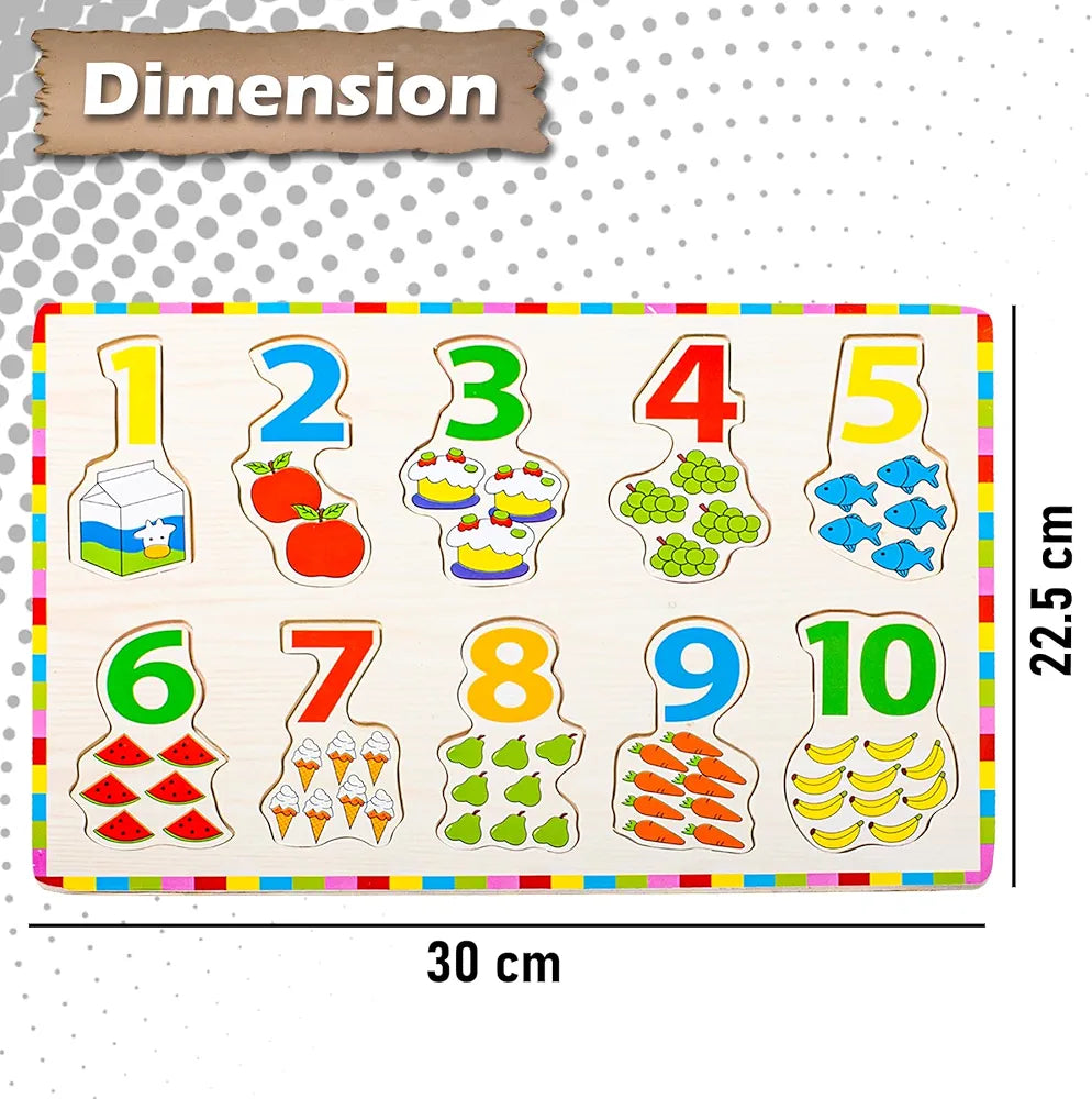 Wishkey Number Board Puzzle Toy with Illustrations, Montessori for Pre-Schooler Kids, Wooden Educational Puzzles