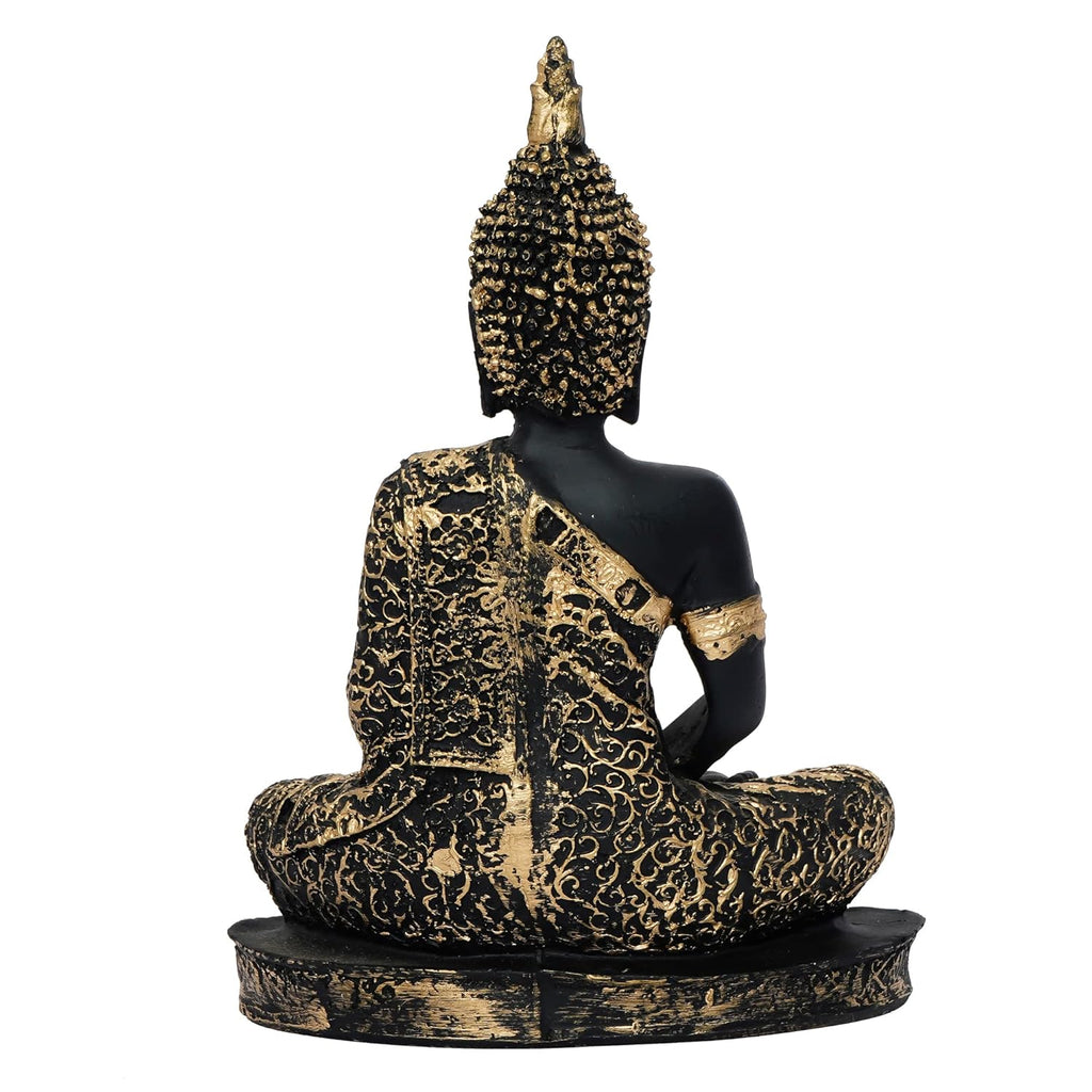 Ecraftindia Black Golden Resin Handcrafted Meditating Lord Buddha Idol for Home Decor