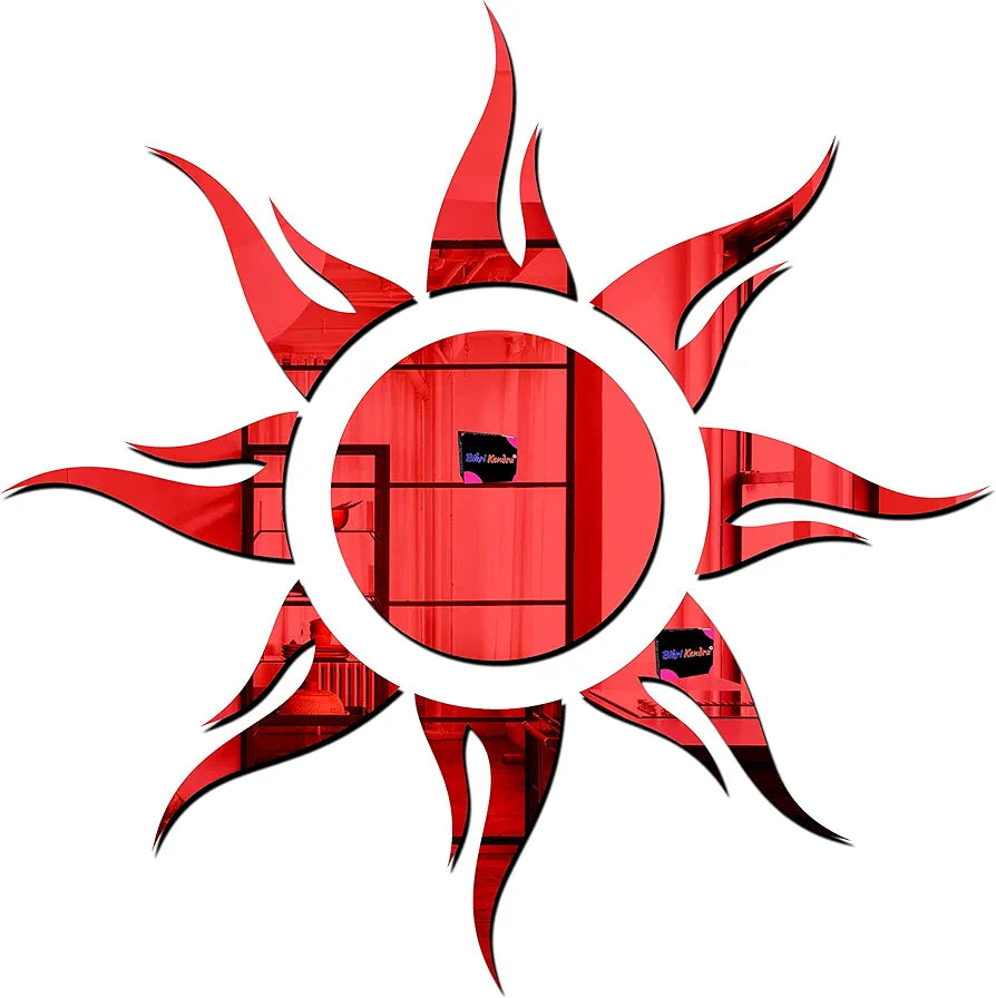 Bikri Kendra Sun Red Mirror Stickers for Wall, Acrylic Mirror Wall Decor Sticker Model 3