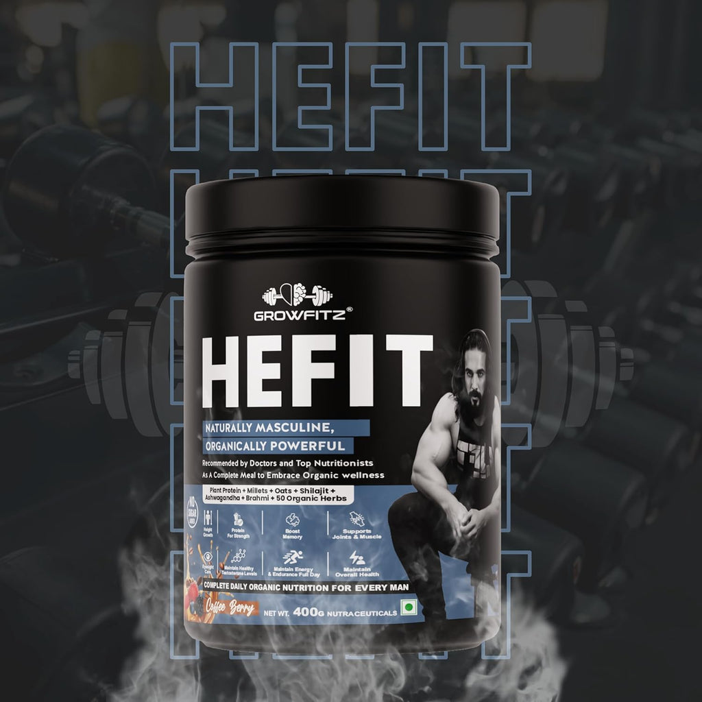 Growfit Hefit 100% Natural Plant Protein Powder 400g | 12g Protein - Pea Isolate | Easy to Digest | Meal Supplements for Muscle Growth & Recovery | 50+ Organic Herbs | No Added Sugar (Coffee Berry)