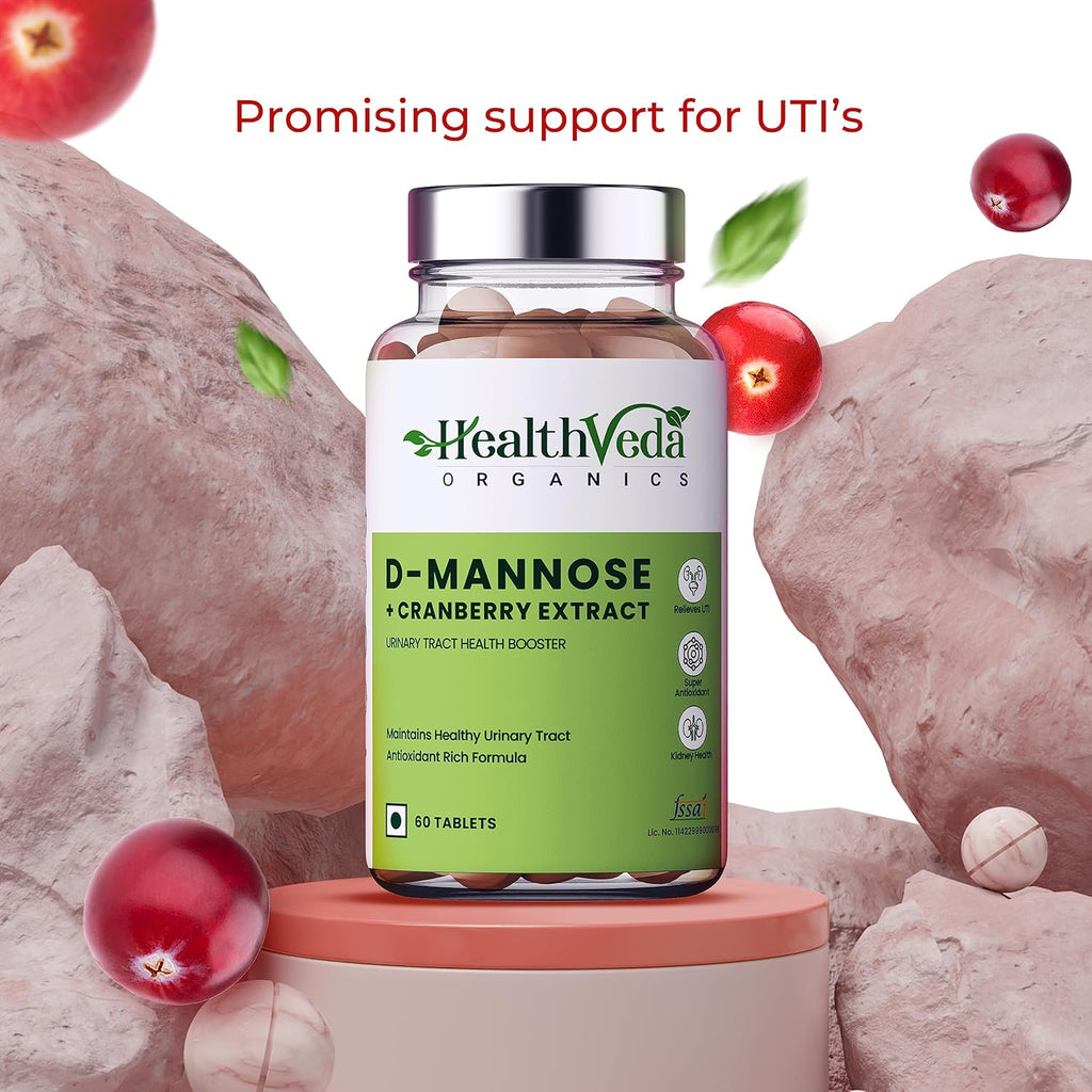 HEALTH VEDA ORGANICS PRIVATE LIMITED D-Mannose 500 mg + Cranberry Extract 200 mg | 60 Veg Tablets I Supports Kidney Health & Urinary Tract Infection
