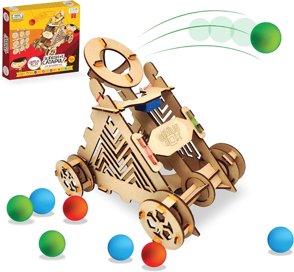 Genius Box Play some learning Slingshot Catapult DIY Science Kit for 8 Years and Up, STEM Toy, Learning Kit, Educational and Construction Based Activity Toy