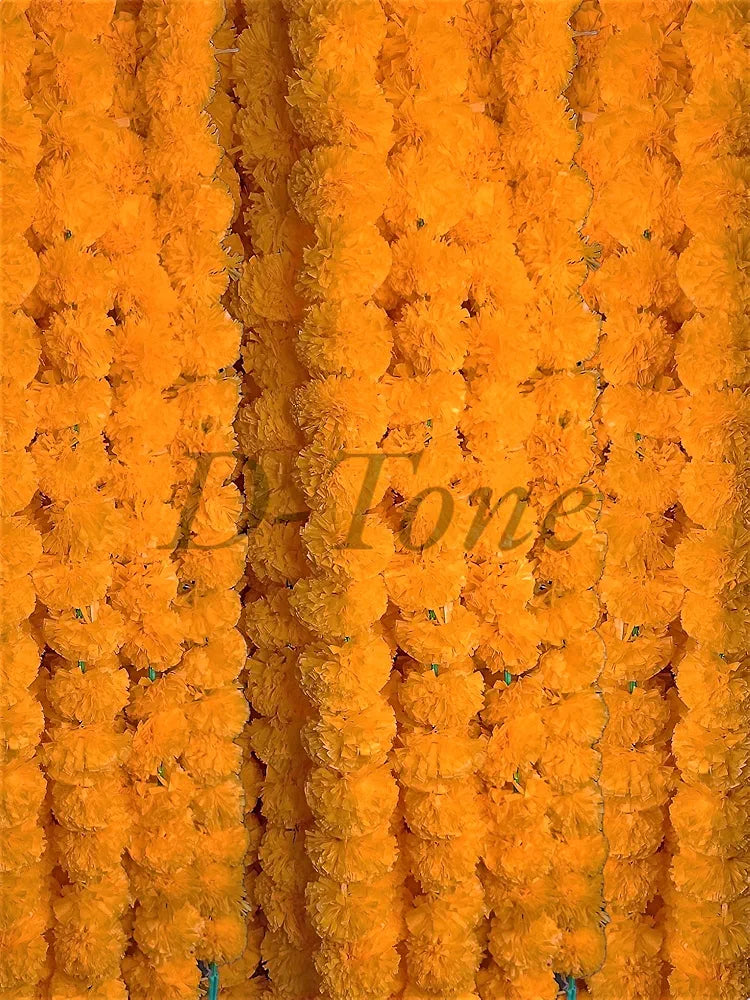 Artificial Marigold Garland Mala Flower Genda Phool Long For Decoration Light Orange 5 Pcs