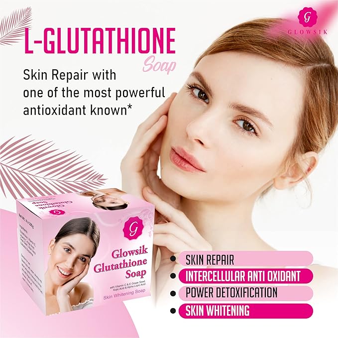 Glowsik Glutathione Skin Whitening & Glowsik Soap With Grape Seed, Vitamin C - 100 Gms Each - Pack of 4