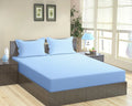 Trance Home Linen 100% Cotton 78x72 inch King Fitted 200TC Satin Stripe Elastic Fitted Bedsheet Bedroom Bedspread with 2 Pillow Covers Colour Sky Blue