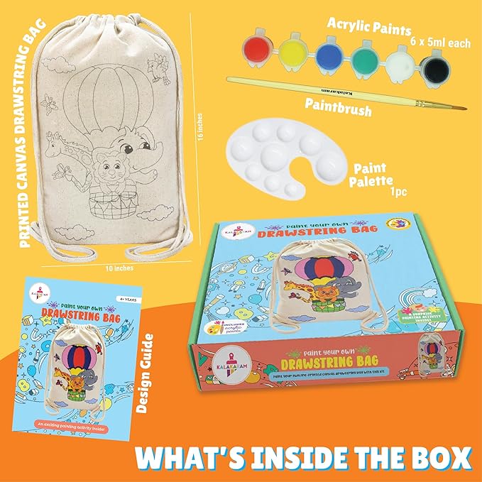 Kalakaram Diy Drawstring Bag Painting Kit | Animal Theme Painting Kit |  Diy Painting Kit for Kids