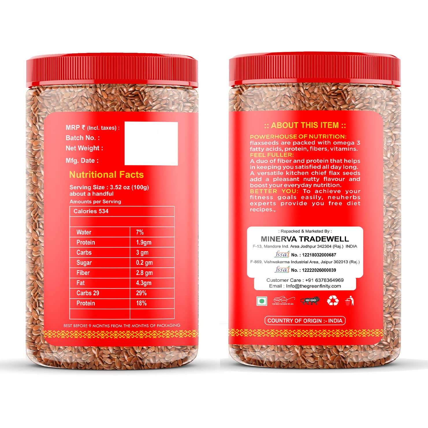 GreenFinity Healthy Seeds Combo- Pumpkin, Sunflower, (200g Each), Chia and Flax Seeds (250g Each) | Rich in Omega 3, Fiber, Raw Seeds for Weight Management, Immunity Booster, Healthy Heart (Pack of 4)