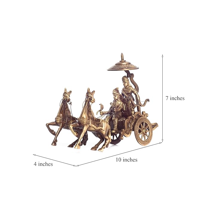 Ecraftindia Antique Krishna Arjuna Rath Brass Showpiece | Brown