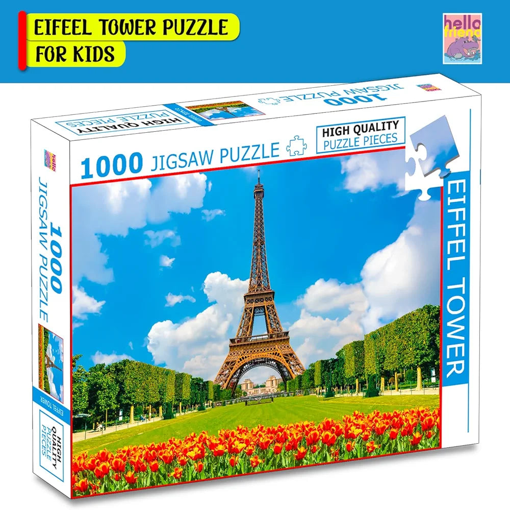 Hello Friend Eiffel Tower Jigsaw Puzzle for Adults and Kids 1000 Piece Puzzle Travel & Landmark
