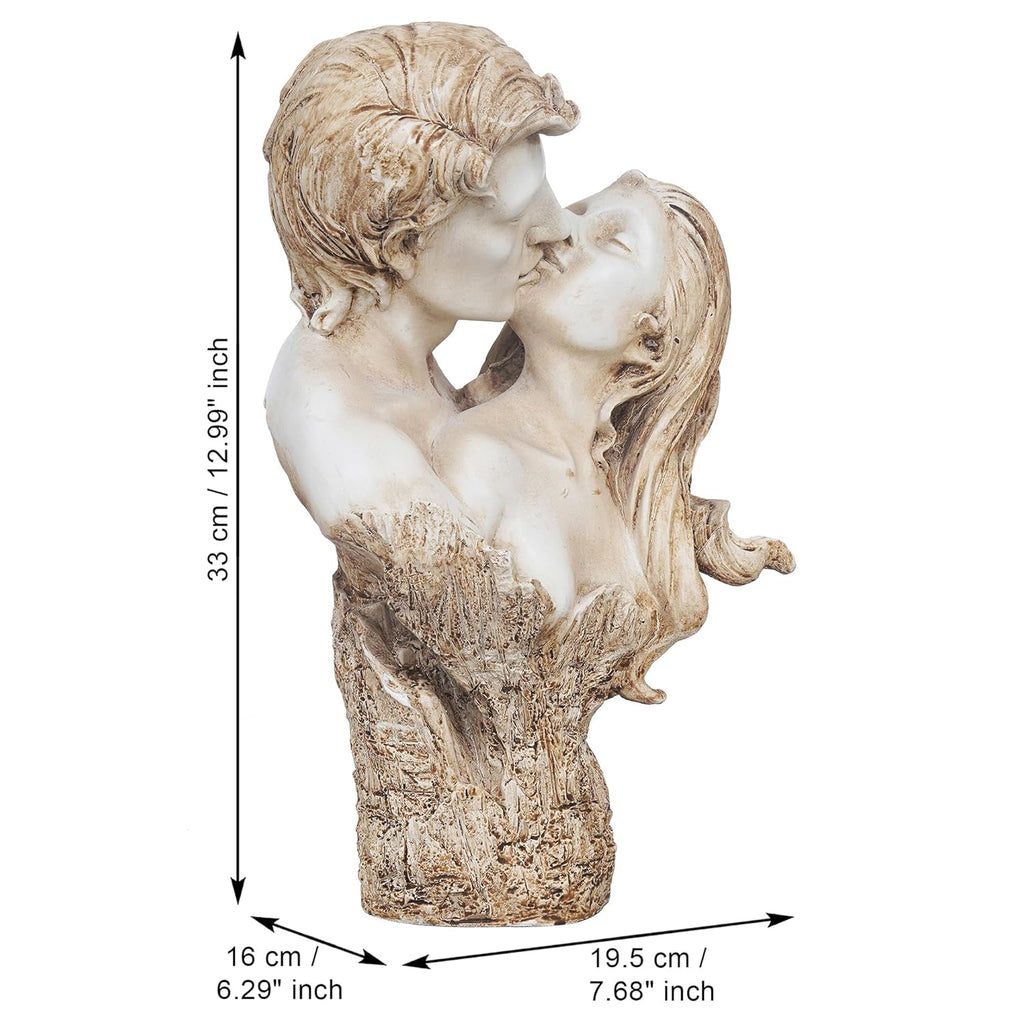 Ecraftindia White Brown Polyresin Man and Woman Kissing Statue, Romantic Kissing Couple Figurine | Elegant Home Decor
