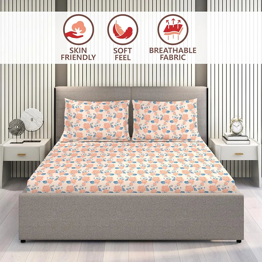 Layers Marigold Cotton Bedsheet Set for All Seasons Lightweight Moisture Absorbent 144 TC King Size Orange