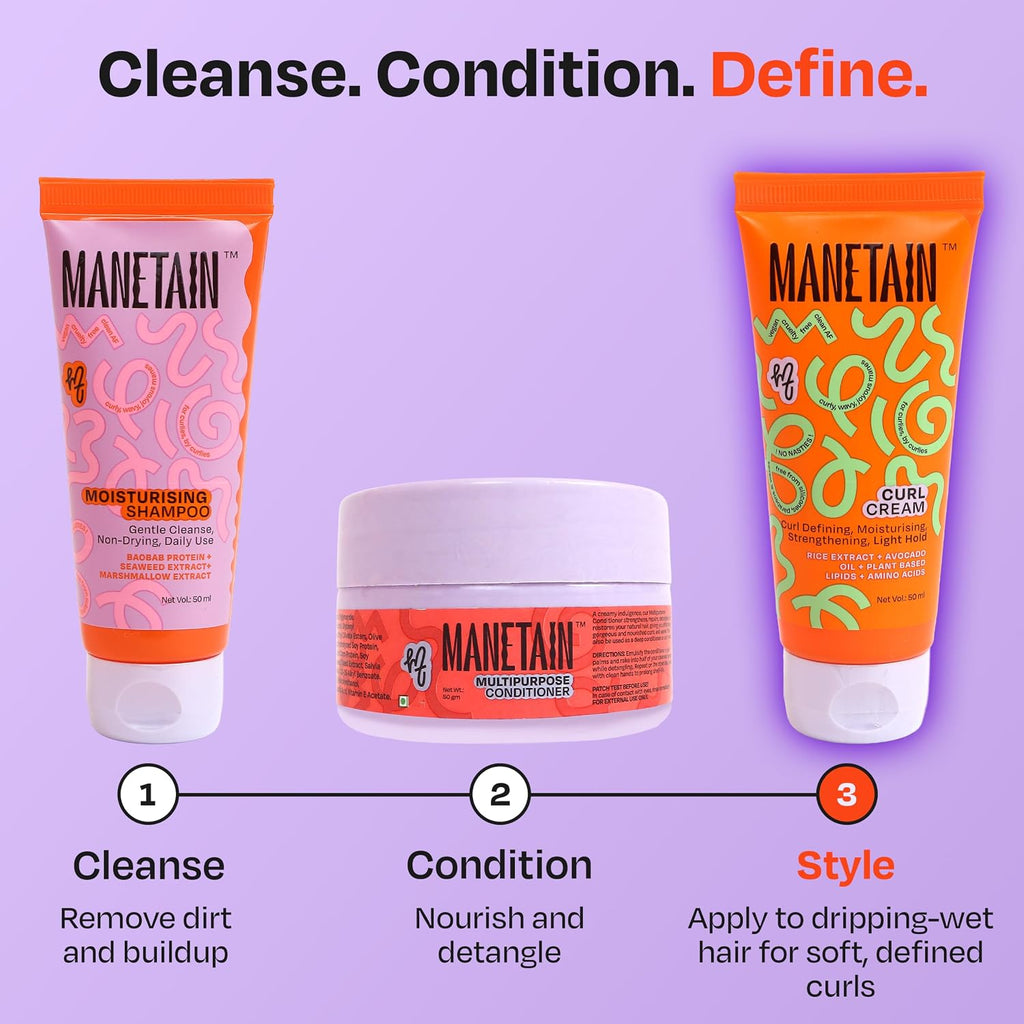 MANETAIN Curl Cream 50ml for Curly & Wavy Hair | Frizz Control, Soft Hold & Moisturizing Styling Cream | Enhances Natural Curls, Reduces Frizz | Sulfate-Free, Paraben-Free, Vegan Hair Care