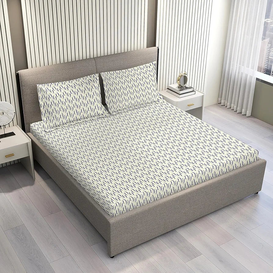 Layers Tivoli Cotton Bedsheet Set for All Seasons Lightweight 104 TC Queen Size Dark Beige Color