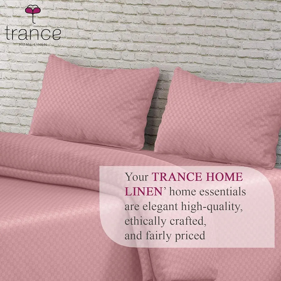 Trance Home Linen Premium 100% Cotton 300TC Jacquard Weave Fitted Bedsheet for King Size Bed with 2 Pillow Cover Skin Friendly 78 x 72 Inches Colour Dusty Rose