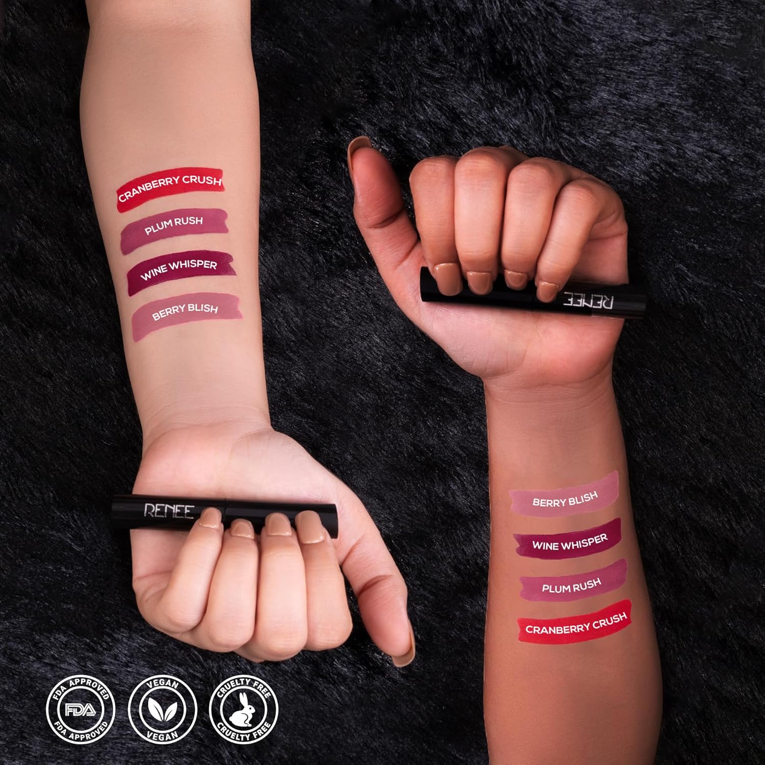 RENEE Very Matte Pack of 4 Matte Lipsticks - Berries, Intense Color Pay Off, Full Coverage, Long Lasting & Weightless, Easy Glide Formula With Velvety Finish, Suitable for All Occasion & Gifting