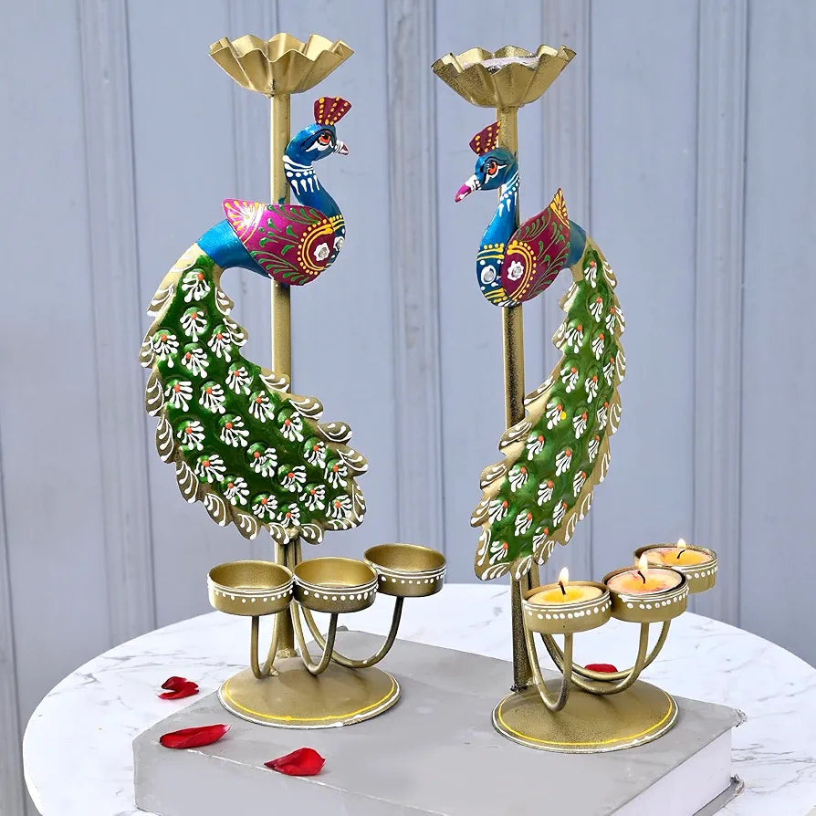 Elegant Metal Peacock Candle Holder Intricate Design Tealight Candle Holders Handpainted Tealight Candle Holder