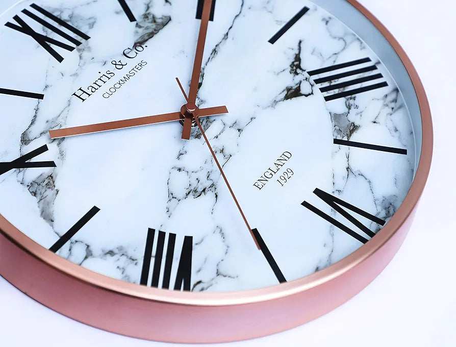 Harris & Co. Clockmasters Luxury Wall Clock Marble Design - 12 Inch  -Analog