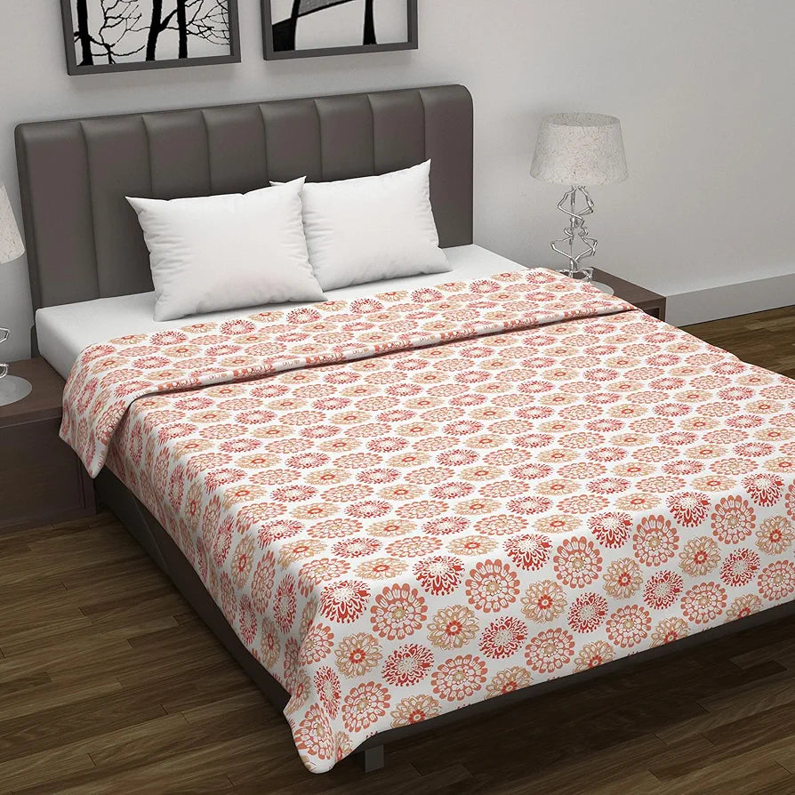 Divine Casa Floret 100% Cotton Double Dohar 120 GSM Soft & Lightweight Throw Blanket Colour Red Orange