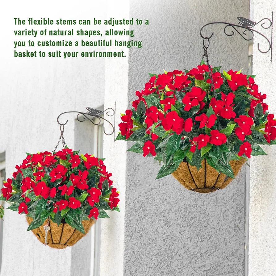 2 Pieces Artificial Flower Impatiens for Balcony Garden Bonsai Decoration Red-2