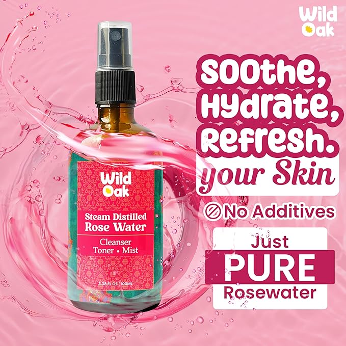 WildOak Steam Distilled Pure Food Grade Rose Water - 100 ml