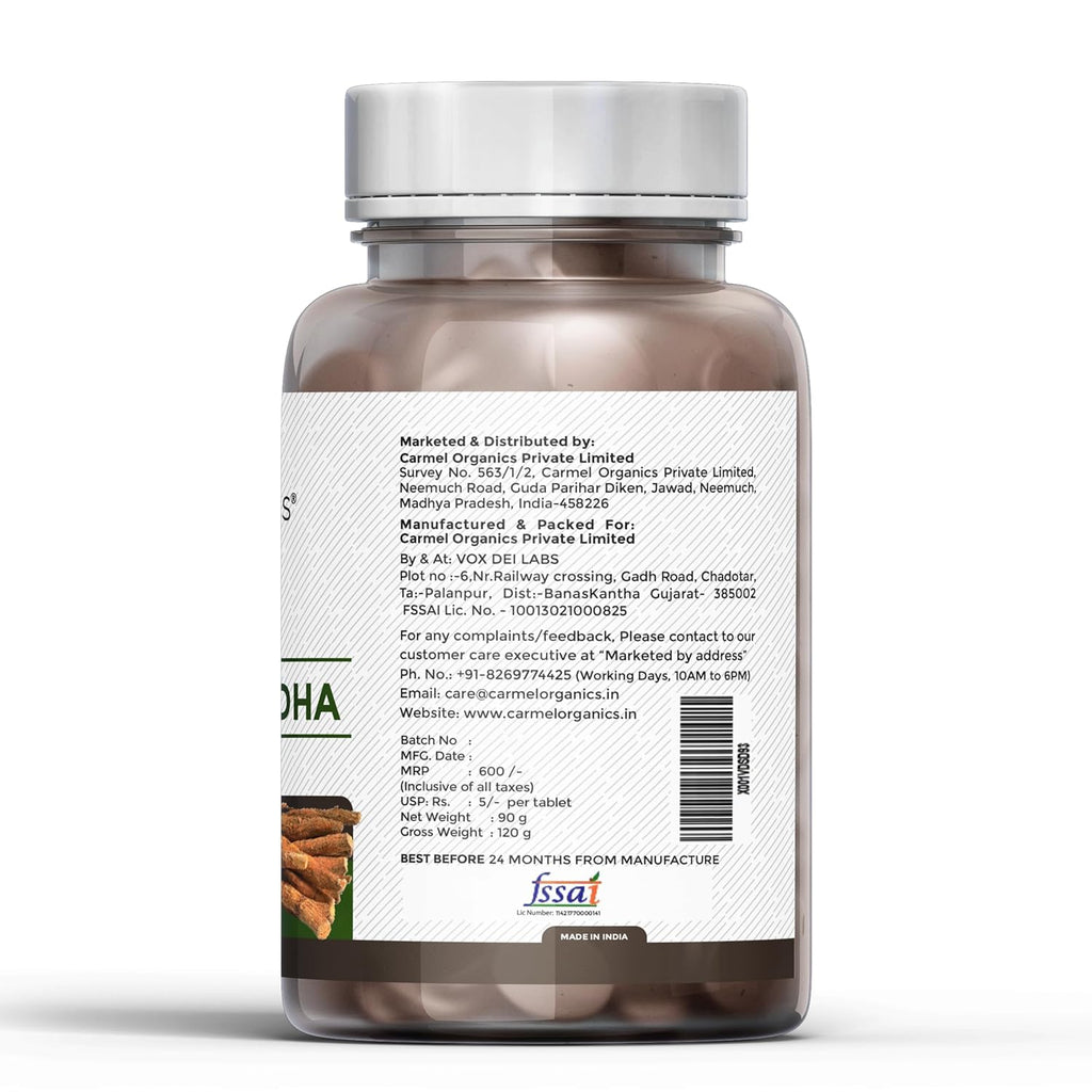 Carmel Organics Ashwagandha Extract Tablets - 120 Tabs