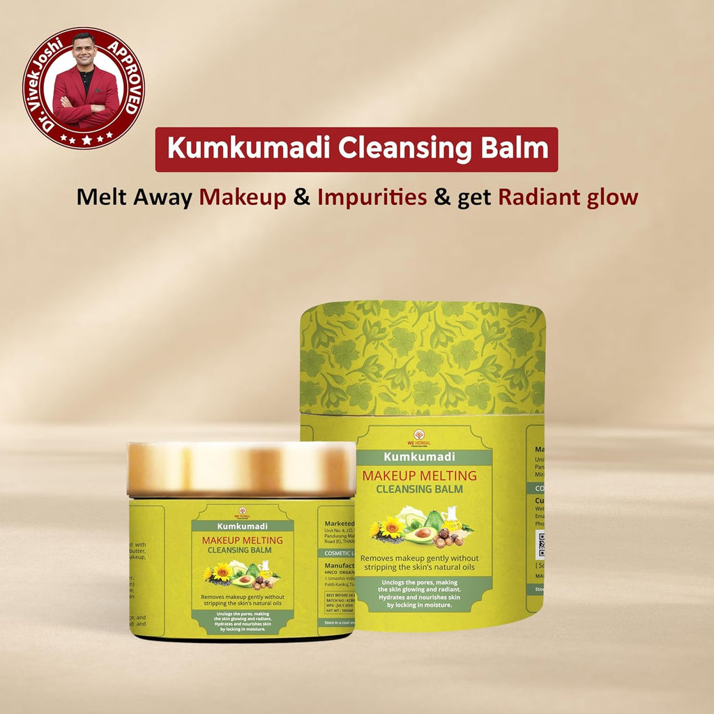Kumkumadi Makeup Cleansing Balm for Face 100g, Ayurvedic Makeup Remover and Hydrating Face Cleanser, Gently Removes Makeup Dirt and Impurities, Nourishes Skin, Natural, No Artificial Colour Fragrance or Chemicals