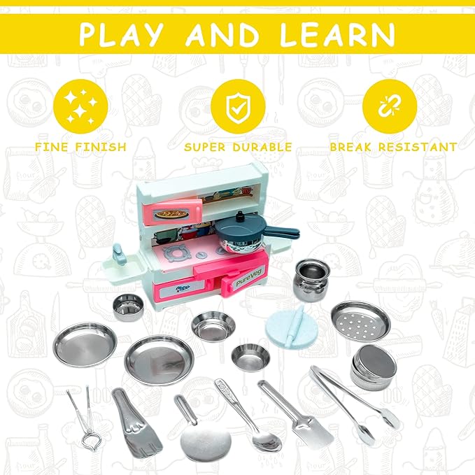 Ratna's Green House 19 Pieces Kitchen Set for Kids | A Perfect Roleplay Pretend Play Kitchen Play Set for Kids