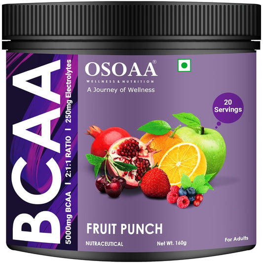 OSOAA BCAA Powder | Intra Workout Supplement | Muscle Recovery Drink with 5000mg BCAA | Amino Acid Supplements (20 Servings) | Fruit Punch