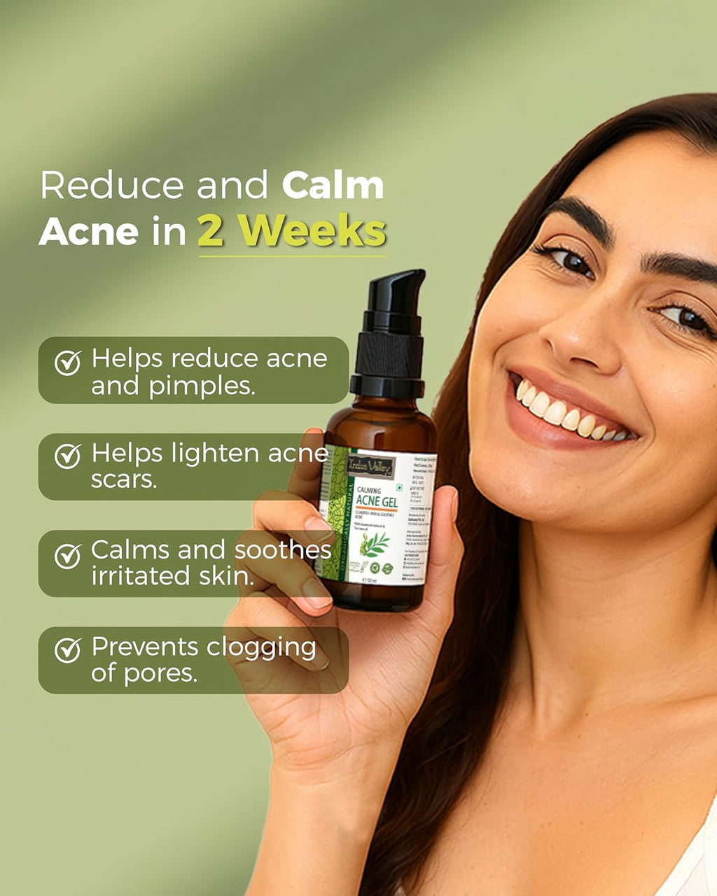 Indus Valley Calming Acne Gel with Seaweed Extract & Tea Tree Oil for Pimples, Soothes, Clarifies, and Refreshes Skin Naturally – 30ml