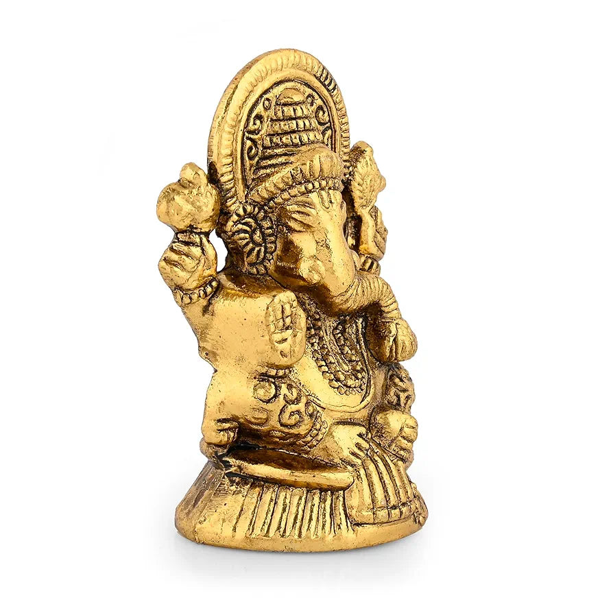 Ganesha Idol Showpiece Aluminum Golden Finish Ganesha Idol