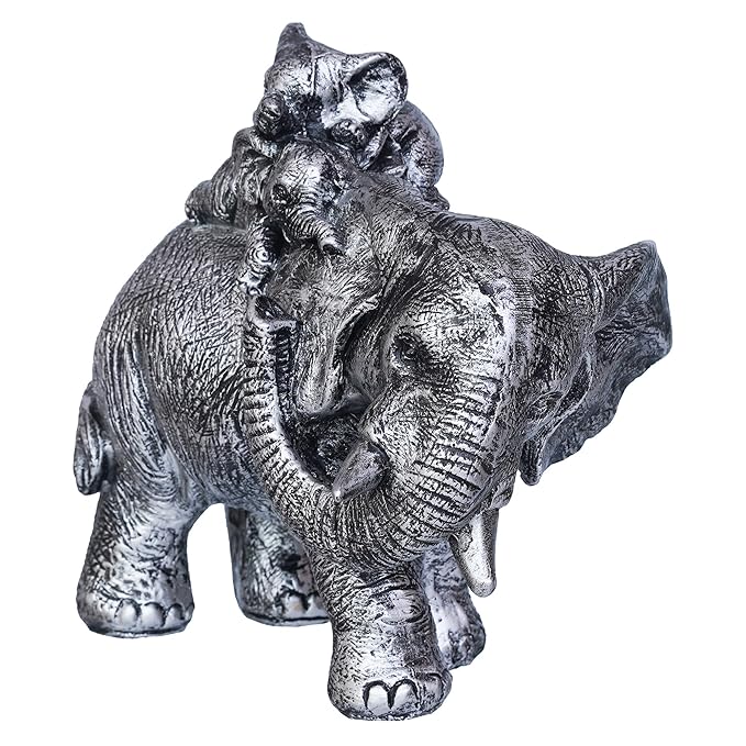 Ecraftindia Polyresin Elephant Statue With Baby Elephant on His Back Decorative Showpiece