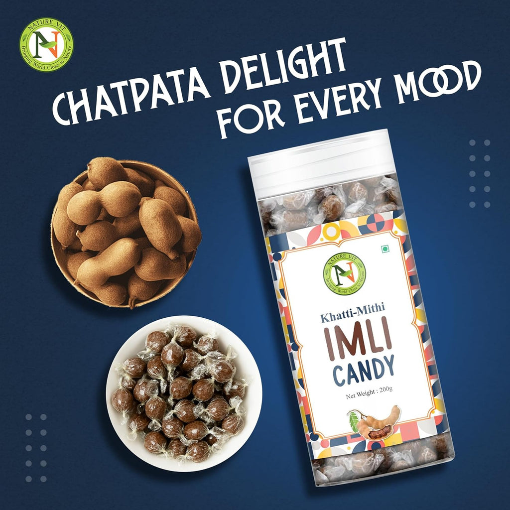 NatureVit Imli Candy 200g | Khatti Meethi Imly, Chulbuli Emli Tamarind Twist Candy, Twisted Emly | Tamarind Candy Soft Chewy Digestive Treat