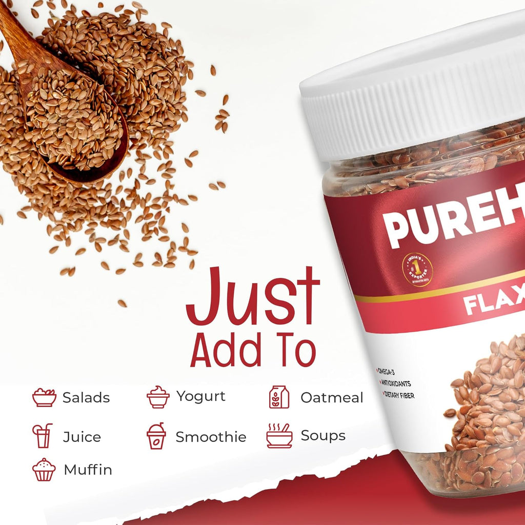 Pureheart Premium Raw Flax Seeds for Eating 230 gm - Alsi Seeds for Hair Growth, Heart Health & Digestion, Rich in Omega 3 Fatty Acids, Magnesium, Iron, Dietary Fibre, Protein