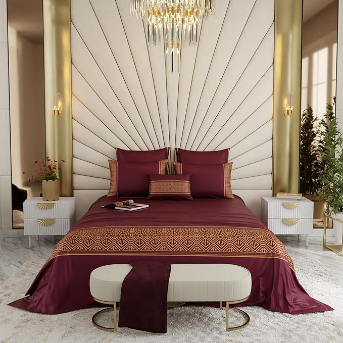 Stoa Paris Crown of Versailles 6 Piece Bedsheet Set Colour Majesty Merlot Wine