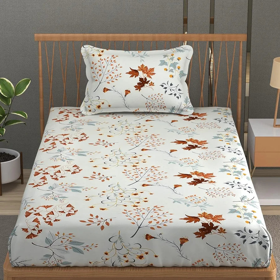 Fresh From Loom 200 TC Microfiber Soft Cotton Bedsheet for Single Bed with 1 Pillow Cover Shell White