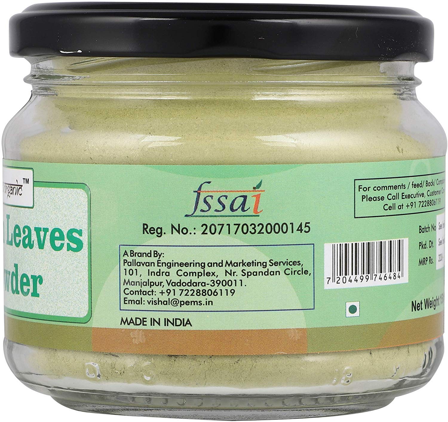 Go Organic Neem leaves powder for face, hair and body bath, food grade, 150 gm - Glass Storage