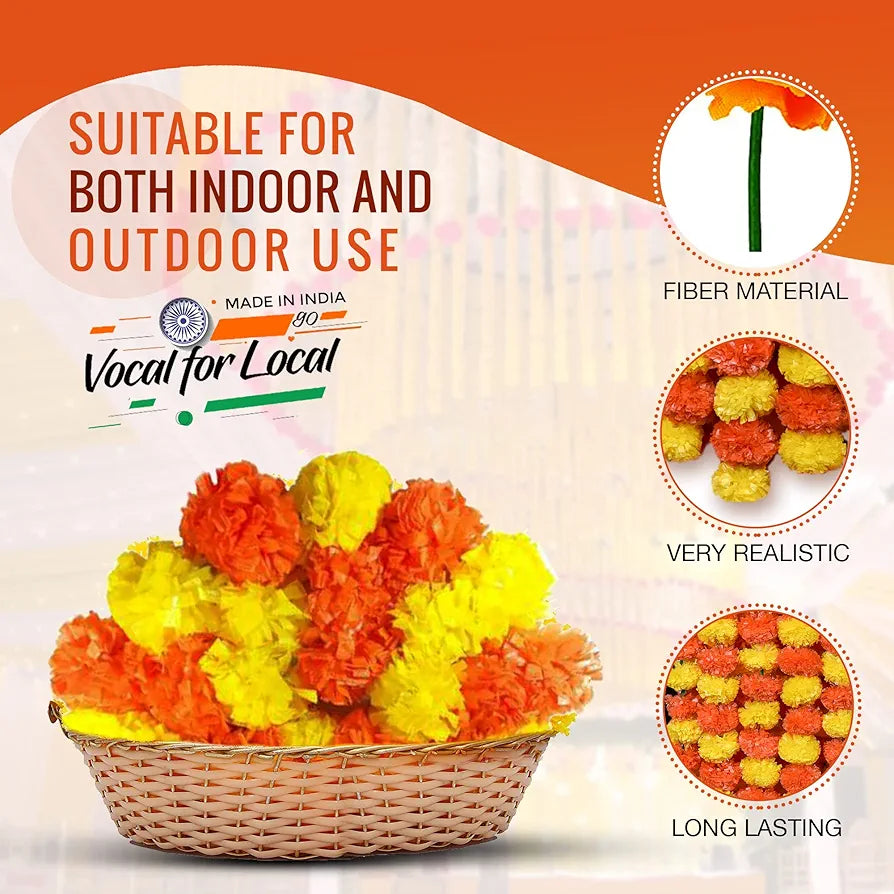 Marigold Artificial Flowers for Decoration Long Garland 5 Feet Long 5 Pcs Multi