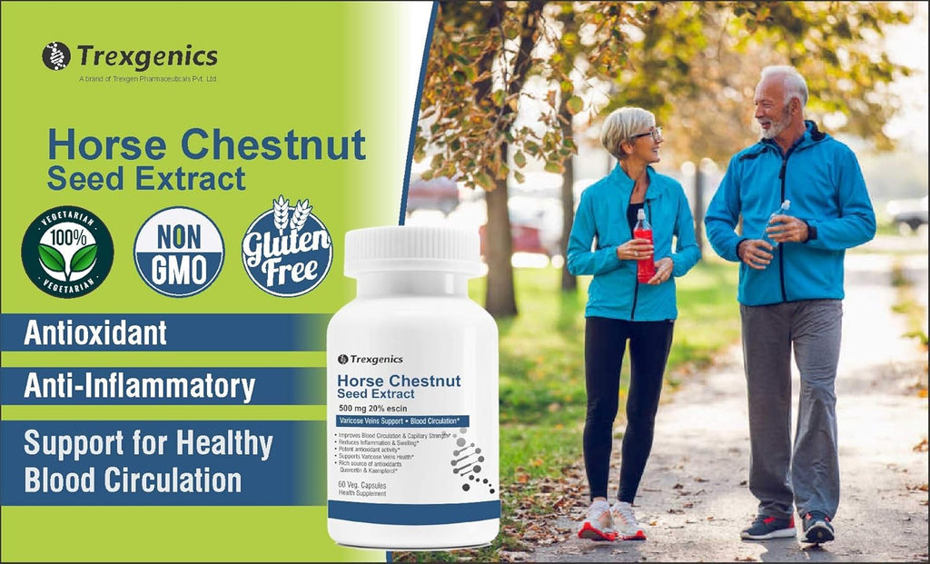 Trexgenics HORSE CHESTNUT 500mg (20% aescin) Standardized Leg Veins & Blood Circulation support (60 Veg capsules)