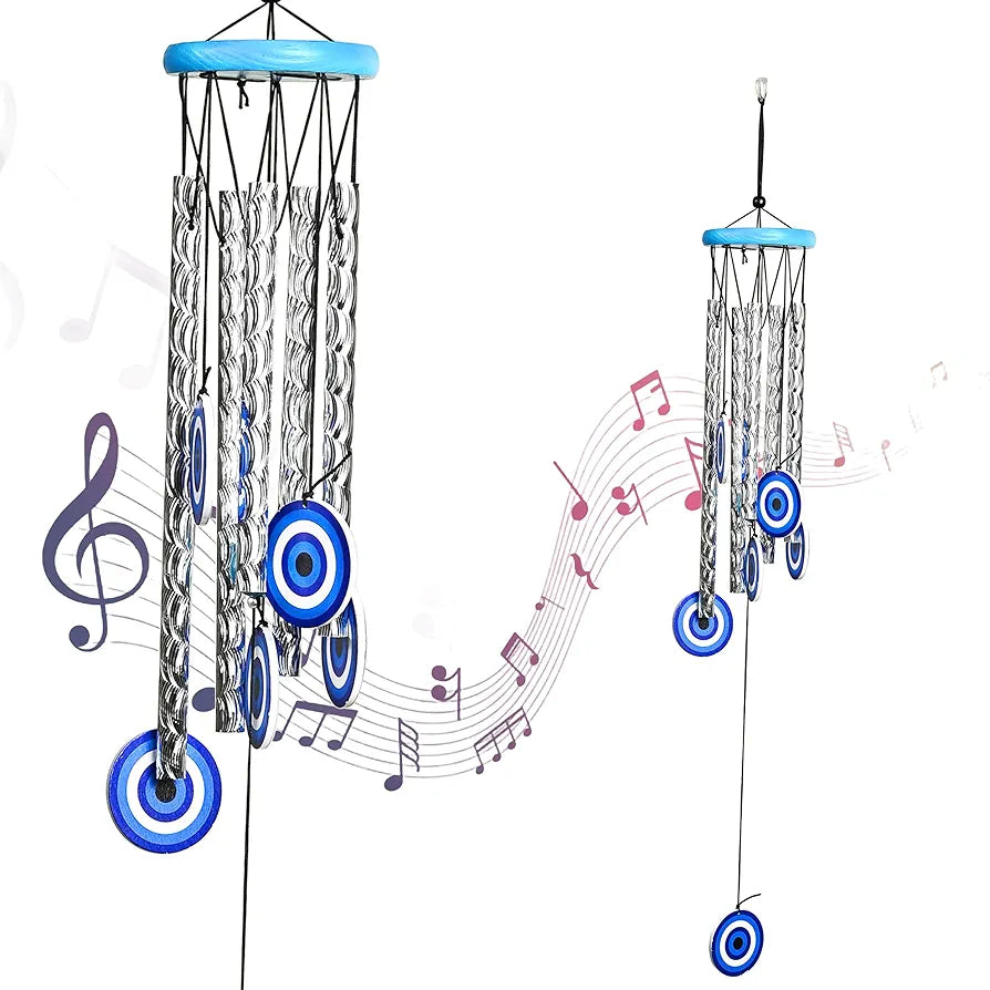 Evil Eye Wind Chimes for Living Room and Bedroom Silver 5-Pipe Wind Chime -013