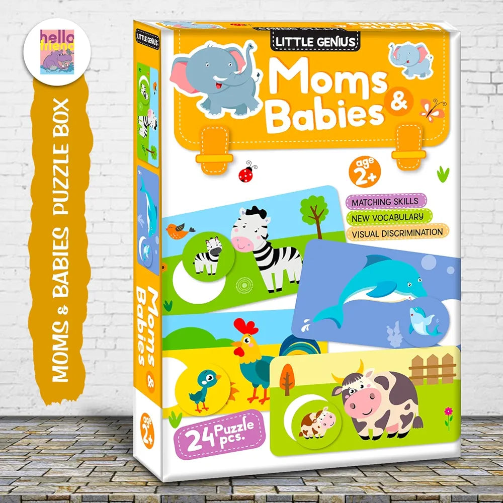 Hello Friend Mom and Baby  Puzzle Game Box Set for Kids – Early Learning Activity with Matching Skills Colorful Fun Illustrations for Kids Toddlers Ages 2+ Years