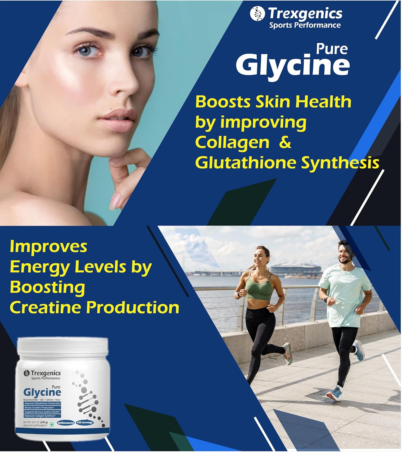Trexgenics GLYCINE Pure Powder (100 Servings) Neurotransmitter, Skin, Calmness, Sleep, Relaxation Support (250 Gram)