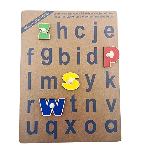 Skillofun's Wooden Lowercase Alphabet Shape Tray with Knobs Develops Fine Motor Skills Learn Alphabet Fast