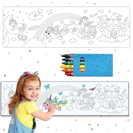 Popcorn Games & Puzzles Kid 1 Metre Reusable Colouring Rolls & Stickers with Crayons Featuring in The Jungle