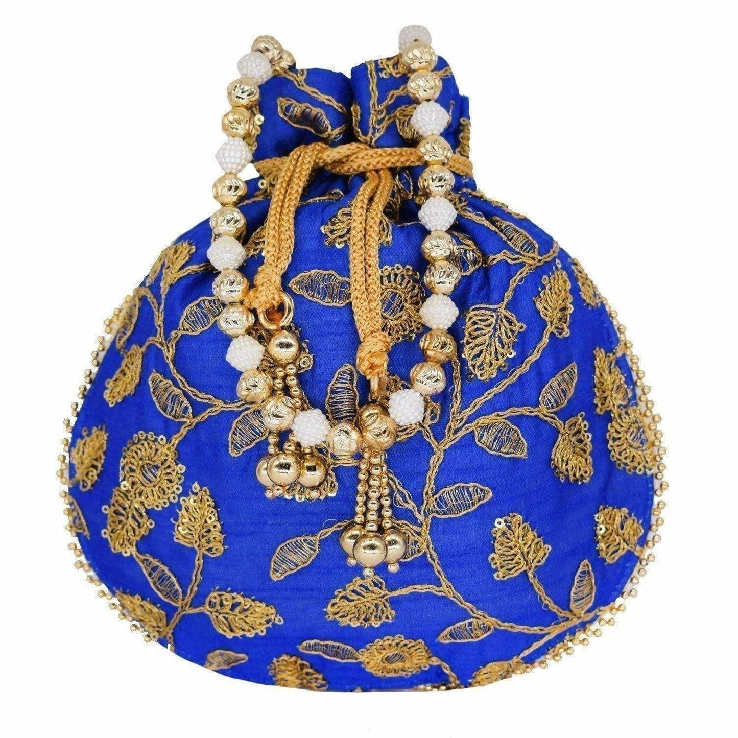 Ethnic Silk Potli bag Clutch Batwa Pouch with Embroidery and Metal Bead work Gift For Women