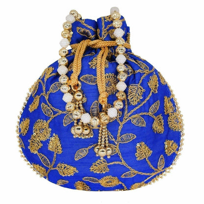 Ethnic Silk Potli bag Clutch Batwa Pouch with Embroidery and Metal Bead work Gift For Women