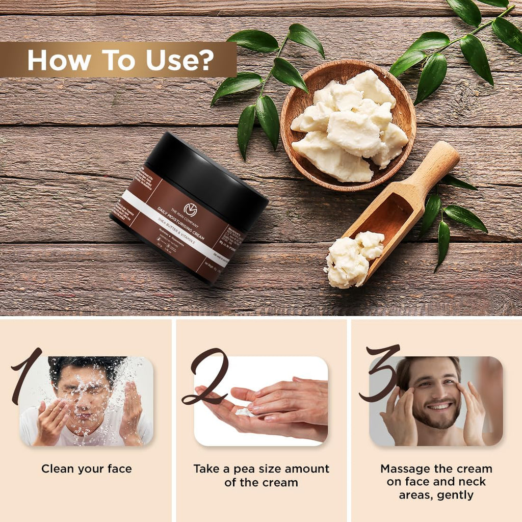 The Man Company Non-Sticky Daily Moisturizing Cream for Dry Skin | Moisturizes & Hydrates with Shea Butter, Vitamin E & Coco Butter | Face Moisturizer For Men - 50gm