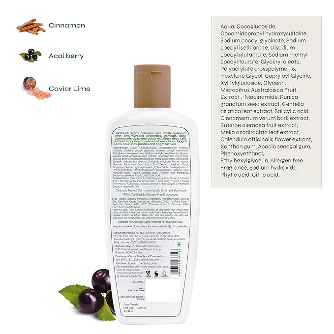 Tikitoro Teens Anti-Acne Face Wash with Cinnamon - 100 ml