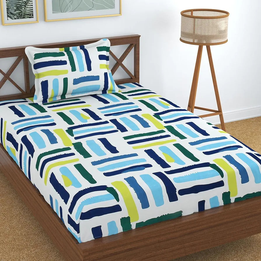 Homefab India 180 TC Microfiber Single BedSheet with 1 Pillow Cover Blue White
